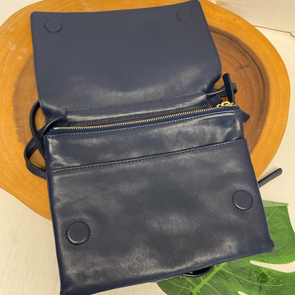 Frank and Oak Navy Blue Leather Envelope Crossbody Bag - Picture 9 of 16